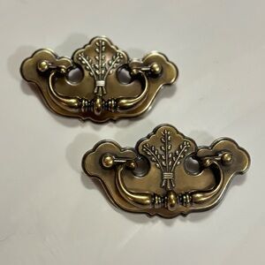 Vintage Brass Drawer Pulls • Embossed Wheat Decoration Set of 2